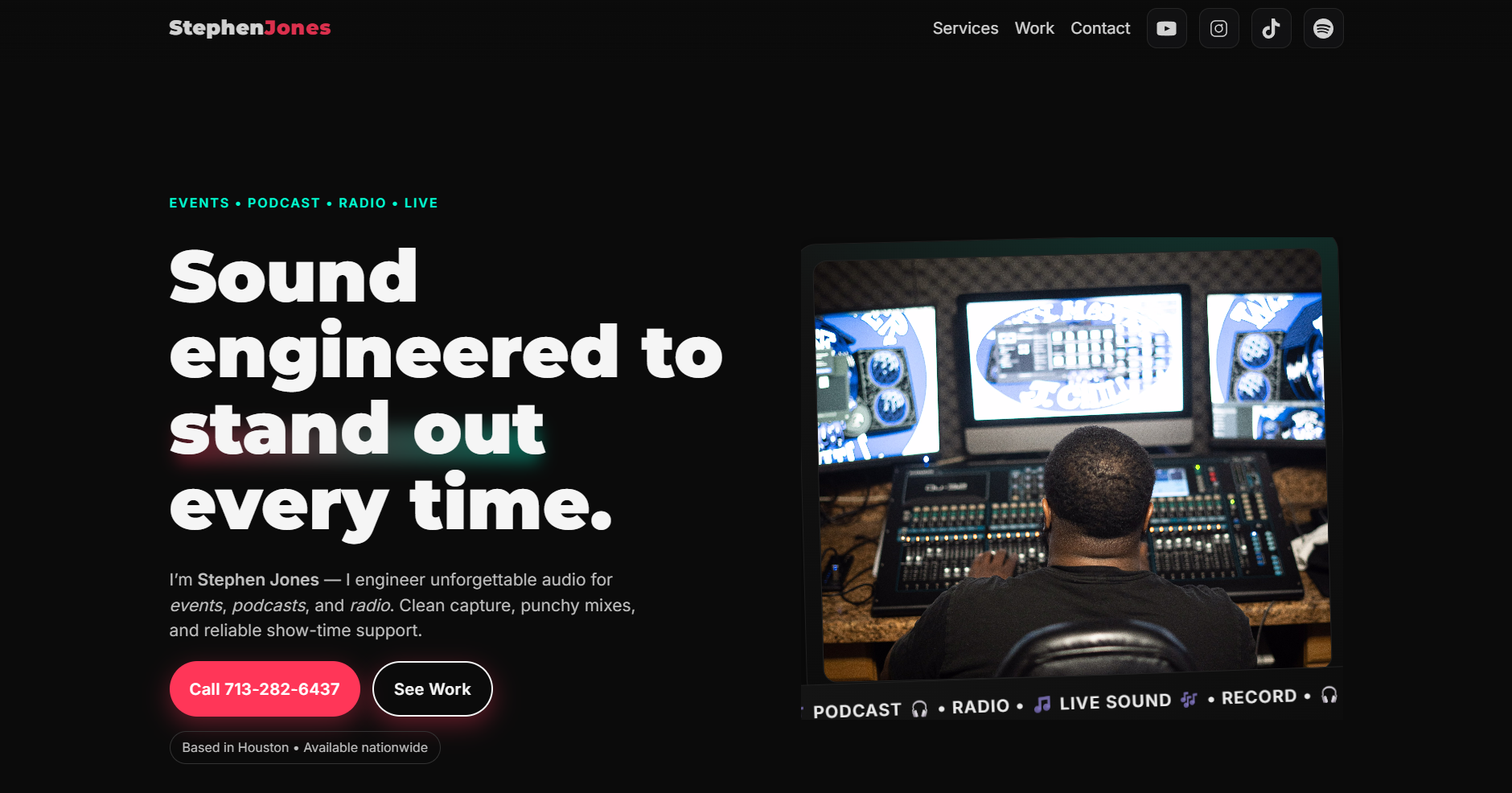 Audio engineer website mockup